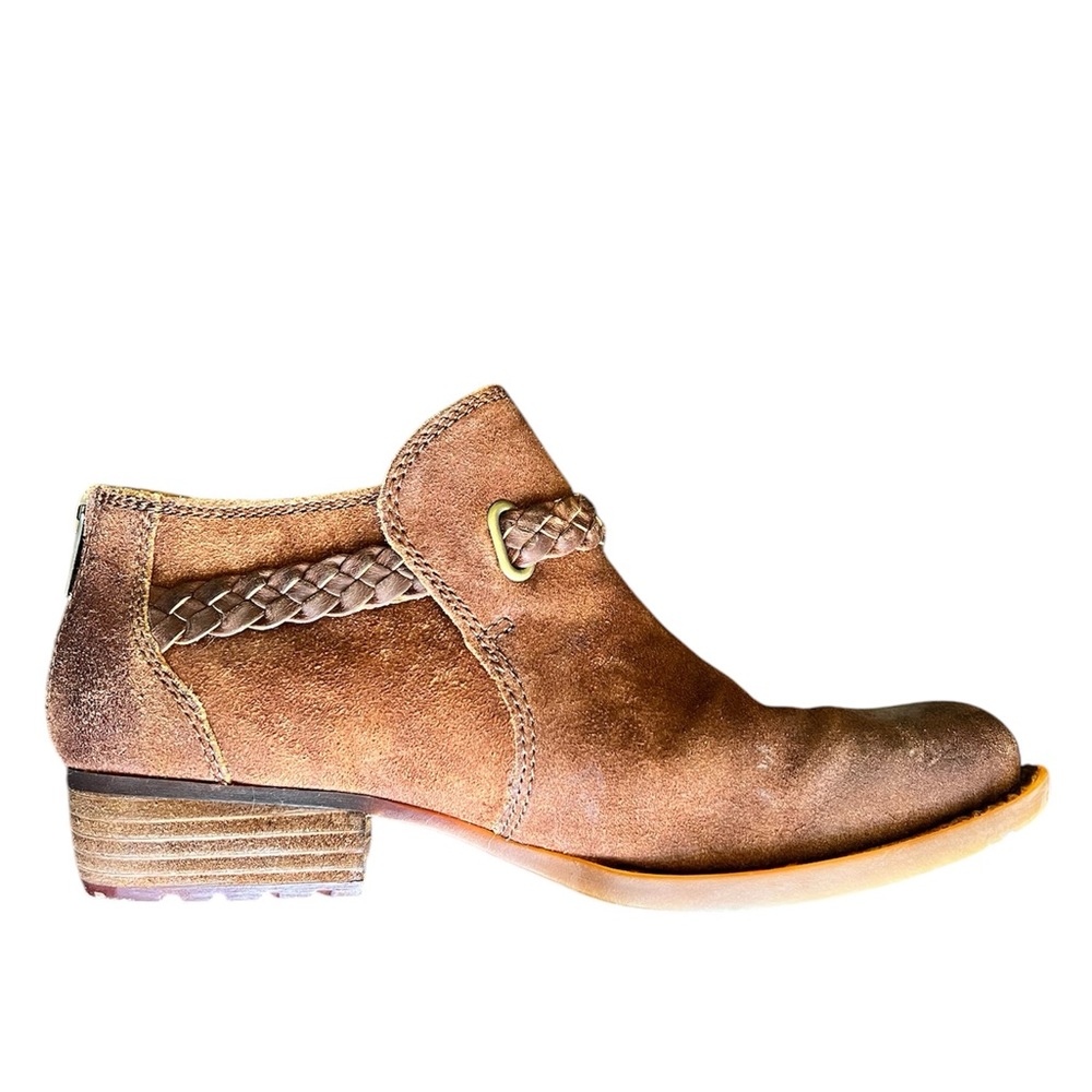Born Brown Sylvia Ankle Booties – Size 8.5, Leather, Braided Strap